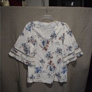 Floral Ruffle Sleeve Women's Top